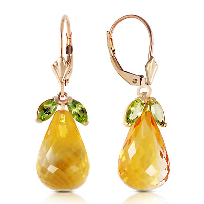 #ad 14K. GOLD LEVER BACK EARRINGS WITH PERIDOTS amp; CITRINES Yellow Gold $1082.38