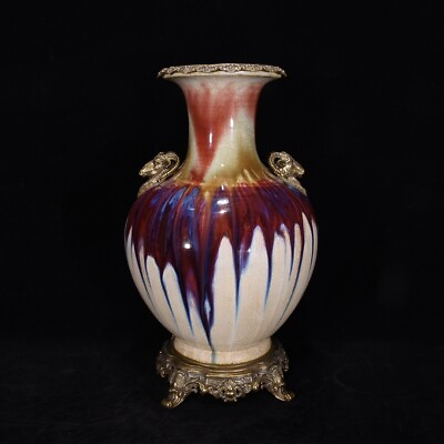 #ad 17.2quot;Rare China Porcelain Qing Dynasty Qianlong Ceramic glaze Copper clad bottle $1300.00