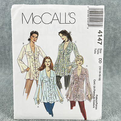 #ad McCalls 4147 Tunis with Deep V Neck and Ruffles Misses Size 12 18 Sewing Pattern $7.99