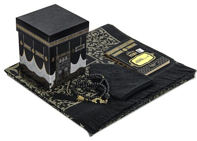 #ad Elegant Lux Kaaba Boxed Islamic Set Prayer Mat Gift Holy Quran Black or White $34.90