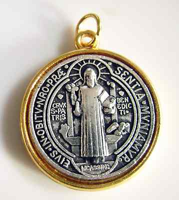 #ad GOLD amp; SILVER Catholic ST.BENEDICT Medal Necklace Rosary Pendant 1.5quot; $4.95