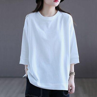 #ad Women#x27;s Cotton 7 Point Sleeve T Shirt Loose Solid Color Slim Tops Casual Fashion $16.53