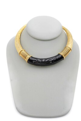 #ad Vintage Necklace Gold Tone Black Enamel Textured 16quot; Adjustable $31.99