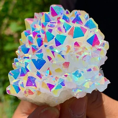 #ad Natural Raw Rainbow Angel Aura Cluster Titanium Geode Quartz Crystal Specimens $13.78