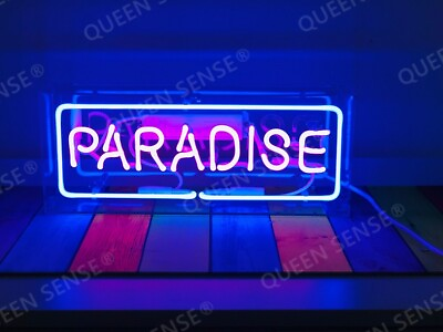 #ad 14quot; Paradise Acrylic Box Neon Sign Light Lamp Bedroom Glass Decor Collection JY $79.98