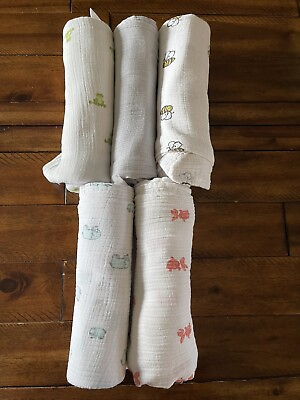 #ad Lot of 5 Aden Anais Baby Muslin Swaddle Blankets EUC Unisex $29.98