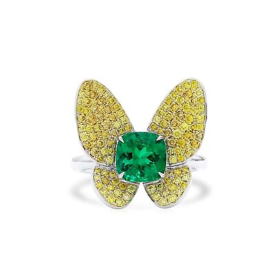 #ad Natural Emerald amp; Yellow Diamond Butterfly Shaped Ring 2.16Ct GRS 18K White Gold $16799.00