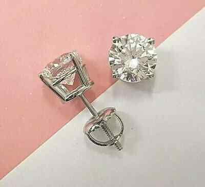 #ad 2CT Round Lab Created Moissanite Solitaire Stud Earrings 14K White Gold Plated $24.29
