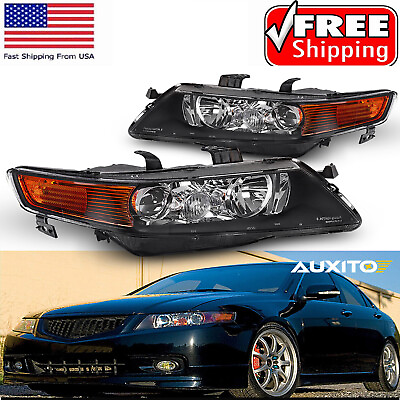 #ad For 2004 2005 Acura TSX Headlamp Assembly Left Right Black Projector Headlights $141.99