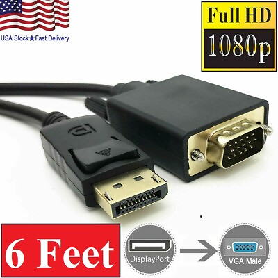 #ad 6 Feet Gold Plated DisplayPort DP Male to VGA Male Cable Cord For Lenovo Dell HP $6.42