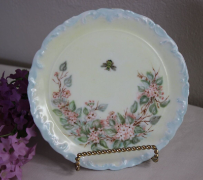 #ad Vintage Limoges France Artist Signed 7quot; Plate Bumblebee Flowers $17.99