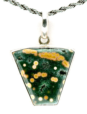#ad ORBICLULAR OCEAN JASPER Sterling Silver Gemstone Pendant Jewelry Stamped 925 $71.99