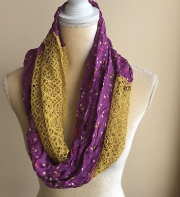 #ad New Printed Infinity scarf yellow purple $19.79