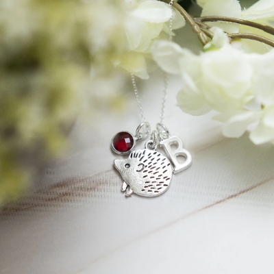 #ad hedgehog necklace personalised gifts birthstone letter custom hedgehog gift GBP 11.00