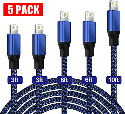 #ad 5 Pack Charging Cable Heavy Duty For iPhone 13 12 11 Plus Charger Charging Cord $7.59
