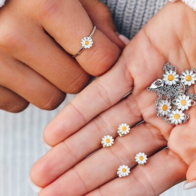 #ad Fashion Daisy Earrings Necklace Flower Clavicle Chain Open Ring Women Jewellery C $1.68