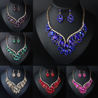 #ad Crystal Rhinestone Jewelry Sets Statement Necklace Earrings Women Party Wedding C $19.90