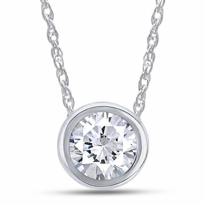 #ad 1 4 Ctw Natural Diamond Solitaire Bezel Set Pendant Necklace 18quot; 10K White Gold $271.10