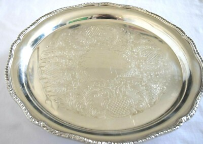 #ad W amp; S Blackinton Silver Pleated Round Platter 683 Since 1865 E.P. Flora Detail $39.00