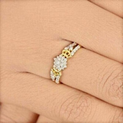 #ad 14K Yellow Gold Over 2Ct Round Cut Lab Created Diamond Cluster Engagement Ring $92.39