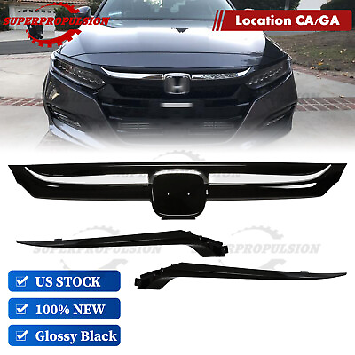 #ad For 10th Honda Accord 2018 2022 Glossy Black Chrome JDM Style Front Upper Grille $58.39