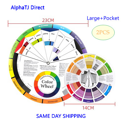 #ad 2 Large Pocket Color Wheel Chart Painting Mixing Guide 2 SIDES w Gray Scale $13.65