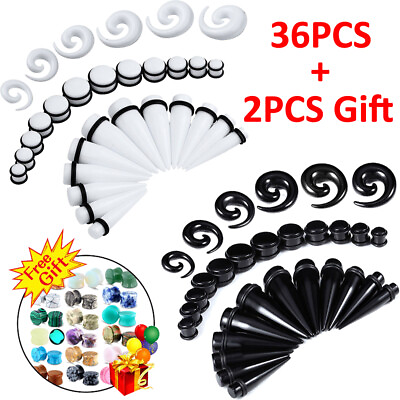 #ad 36PC Big Gauges Ear Stretching Kit 00G 20MM Acrylic Ear Tapers Plugs Spirals Set $8.99