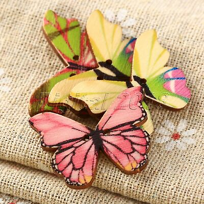 #ad 50pcs Mixed Beauty Butterfly Wooden Sewing Buttons Scrapbooking Craft Accessory $1.98