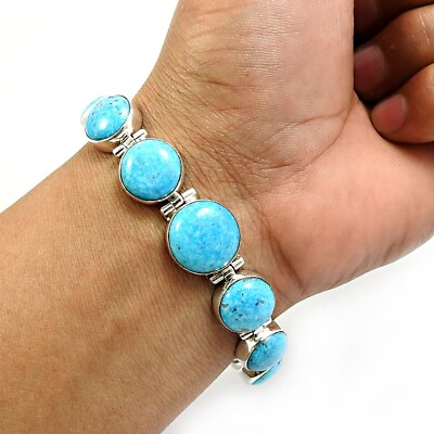 #ad Mothers Day Gift Natural Arizona Turquoise Chain Vintage Bracelet 925 Silver W2 C $273.31