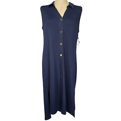 #ad Soft Surroundings Alvarado Shirt Dress Large Navy Heavenly Soft Sleeveless NWT $39.99