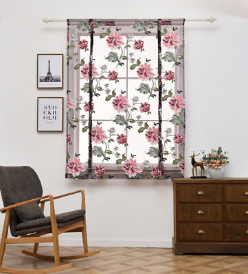 #ad Rod Liftable Kitchen Bathroom Window Roman Curtain Floral Sheer Voile $14.99