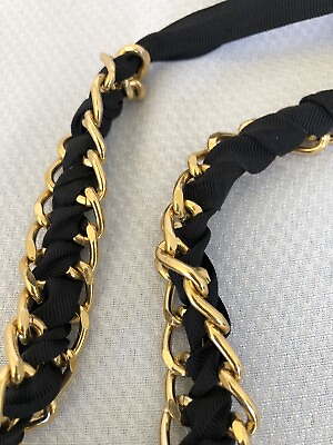 #ad Black And Gold Ribbon Belt Long Adjustable Tie Fashion Accessory $7.99