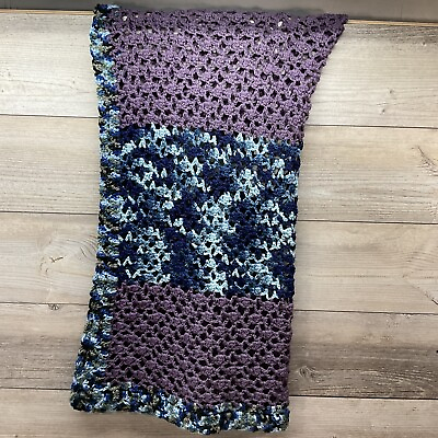 #ad Lap Baby Afghan Blanket Throw Blue amp; Purple Handmade Crocheted 37”x41. $15.00