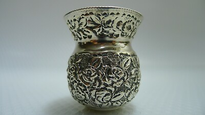 #ad Rare Antique Vintage Solid Silver 900 Small Vase With a Raised Floral... $78.00