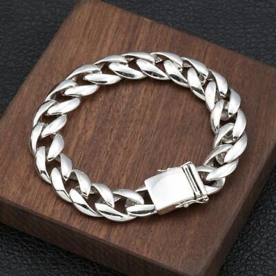 #ad 925 Sterling Silver Bracelet for Men Jewelry Heavy Thick Cuban Link Chain Bangle $7.99