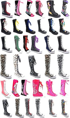 #ad Girls Kids Lot Canvas Sneaker Flat Tall Lace Up Knee High Boot Shoe Sz 11 4 $8.99