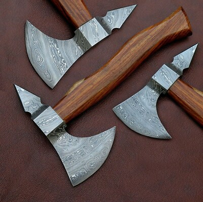 CUSTOM MADE HAND FORGED DAMASCUS STEEL AXE VIKING AXE CAMPING AXE GIFT FOR HIM $74.99