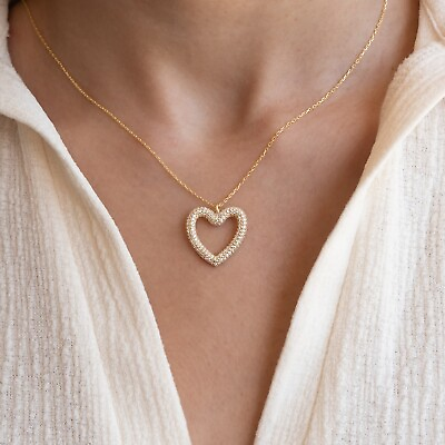 #ad CZ Diamond Heart Pendant Necklace Women Sterling Silver Love Pendant Gift Her $29.90