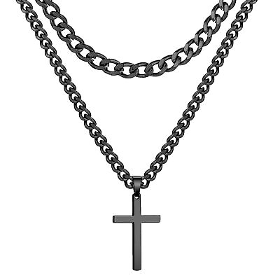 #ad Layered Cross Necklace Chain for Men Gold Black Silver Rhinestone Cross Neckl... $21.96