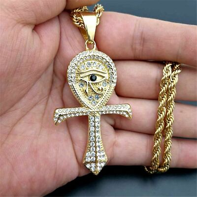 Egyptian Ankh Cross Pendant Eye of Horus Iced Necklace Out Bling Egypt Jewelry $20.33
