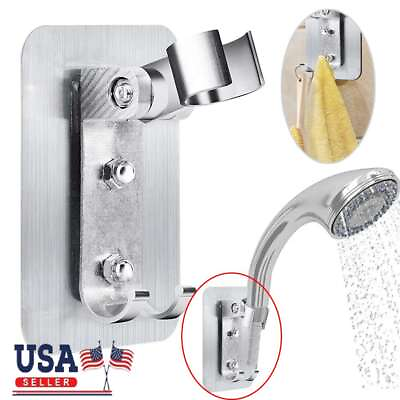 #ad Adjustable Bathroom Shower Head Holder Self adhesive Wall Mounted Shower Bracket $6.69