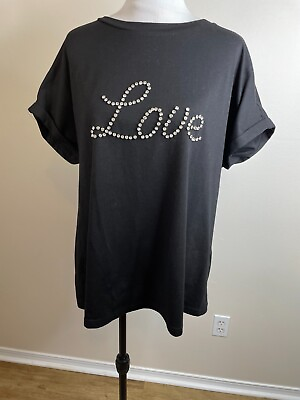 #ad Twelfth Love Womens LOVE T Shirt Size 1X Black Rhinestone Bling Tee NWT $13.45