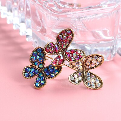 #ad #ad Fashion Brooch Beauty Golden Zinc Alloy Crystal Exquisite Flowers Butterfly Gift $3.41