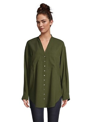 #ad NEW CO Oversized Pocket Shirt in Green size L #T2269 $159.99