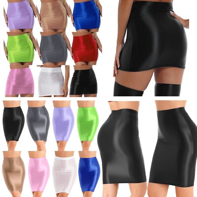 #ad US Sexy Womens Oil Glossy Half Slips Bodycon Pencil Mini Skirt Party Clubwear $8.73