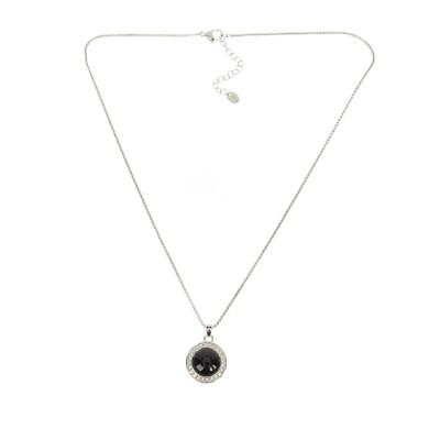 #ad Colleen Lopez Black Onyx Cabochon and White Topaz Pendant with 18quot; Chain $24.99