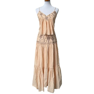 #ad Free People Crystal Cove Two Piece Dress Cream Tie Embroidered Small New $139.99