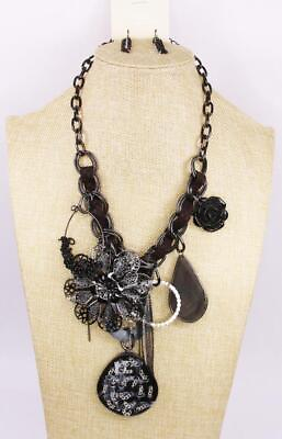 #ad Black Silver Tone Pendant Statement Necklace amp; Earring Set Fashion Jewelry jxw4 $17.58