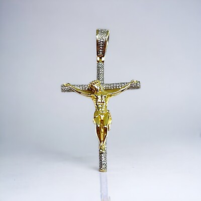 #ad 10k Yellow Gold Natural Round Diamond Jesus Classic Cross Pendant $549.00