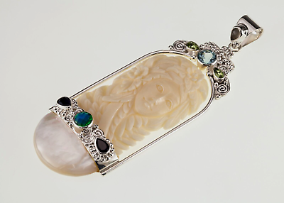 #ad Sajen Goddess Sterling Silver Pendant w Multiple Stones 93 mm Tall $199.99